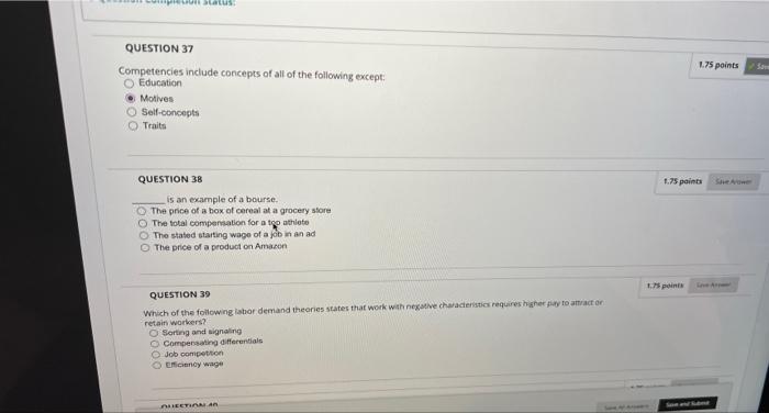 Status 1.75 points QUESTION 37 Competencies