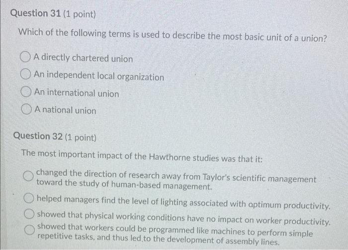 Question 31 (1 point) Which of the following