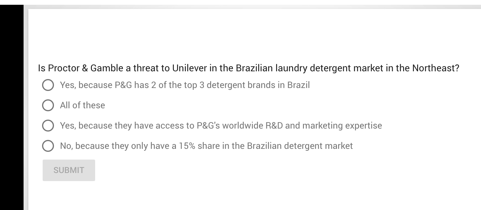 Is Proctor \ & Gamble a threat to Unilever in the