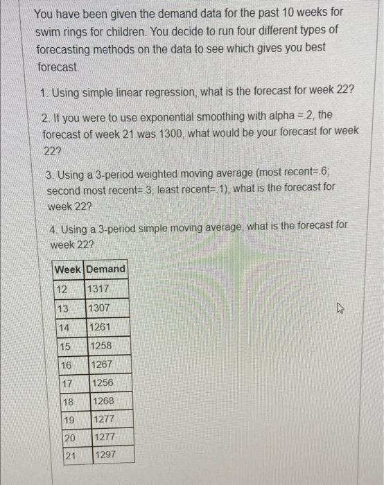 You have been given the demand data for the past