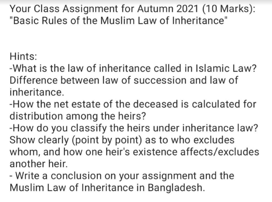 Your Class Assignment for Autumn 2021 (10 Marks):