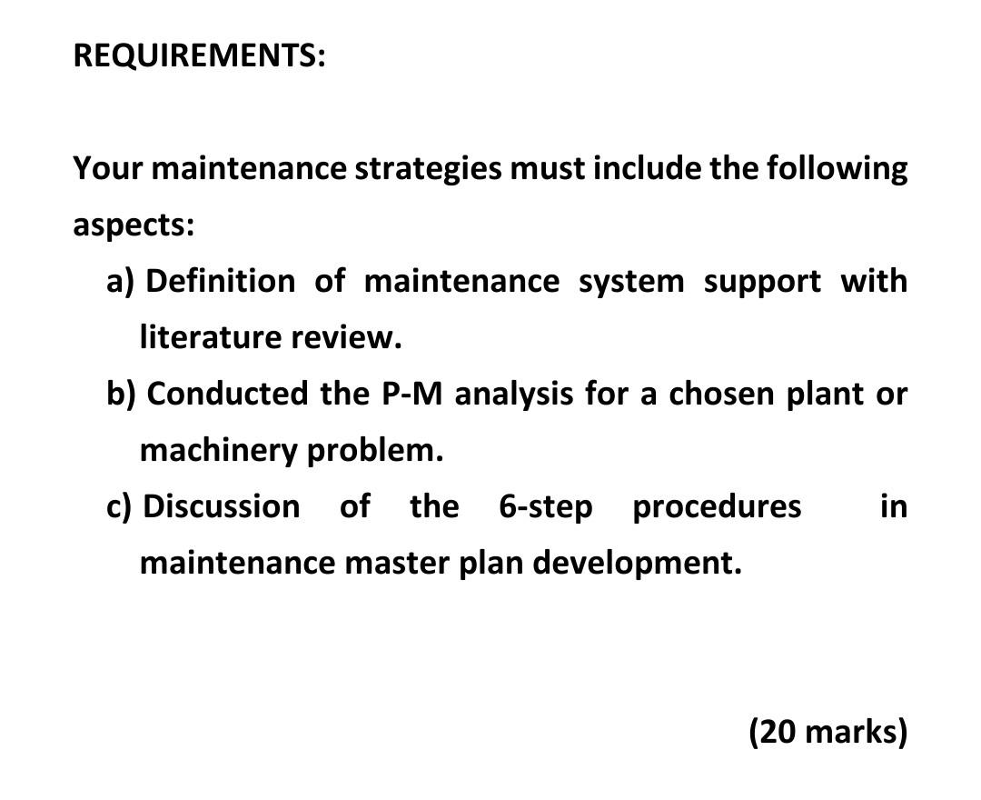 QUESTION 1 (Individual Task) Maintenance actions