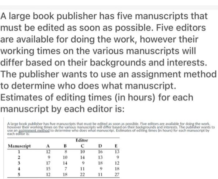 question attached A large book publisher has five