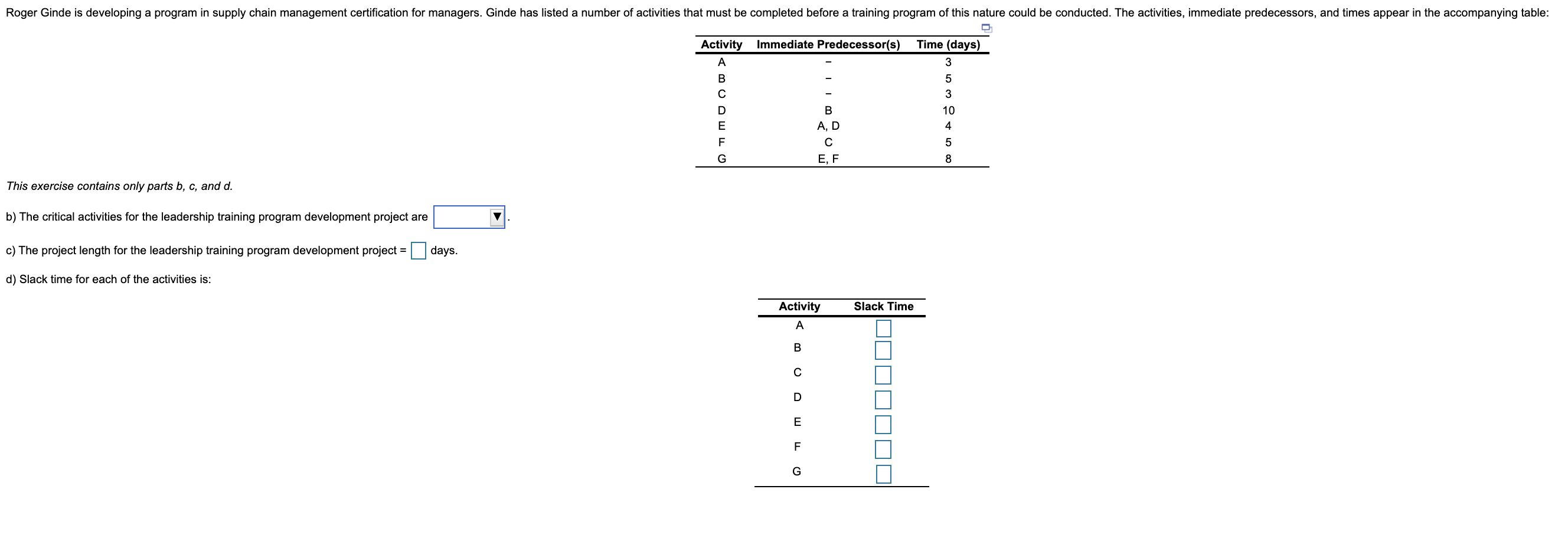 Roger Ginde is developing a program in supply
