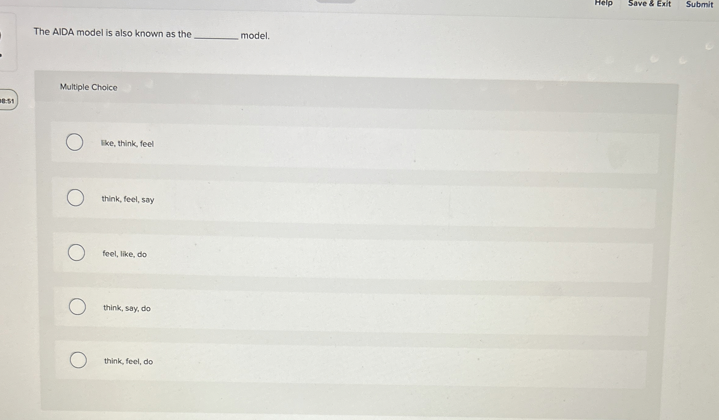 Help Save & Exit Submit The AIDA model is also