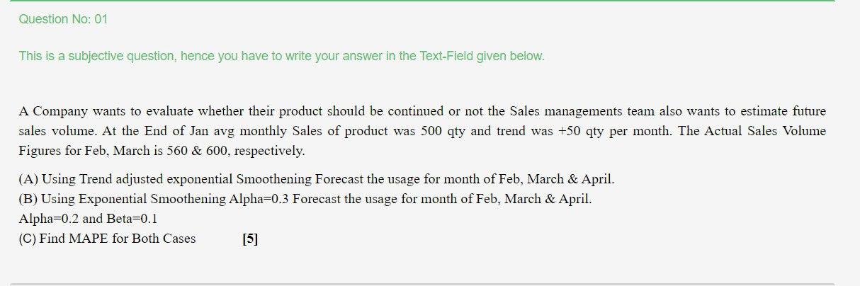 Question No: 01 This is a subjective question,