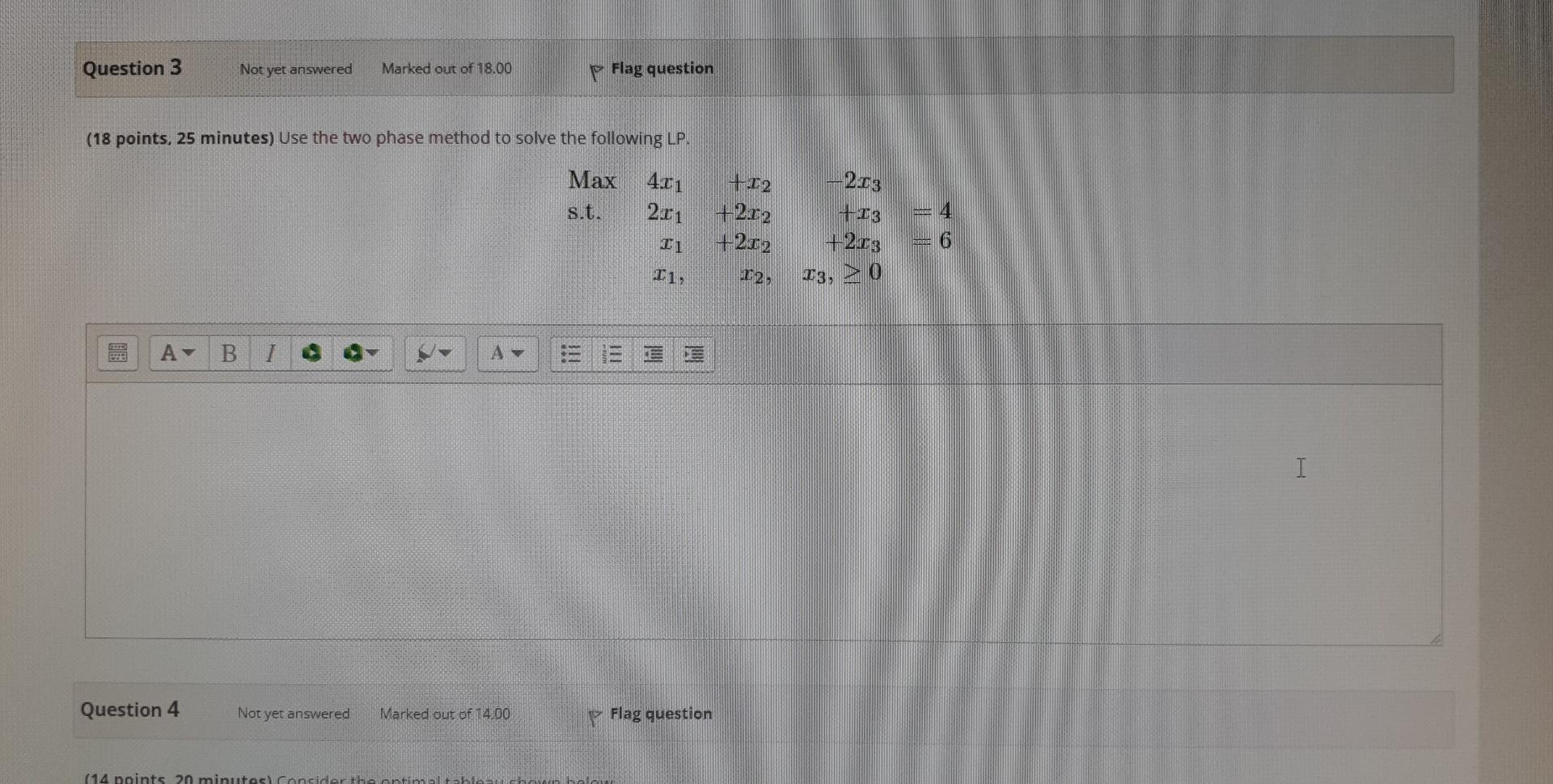 Question 3 Not yet answered Marked out of 18.00