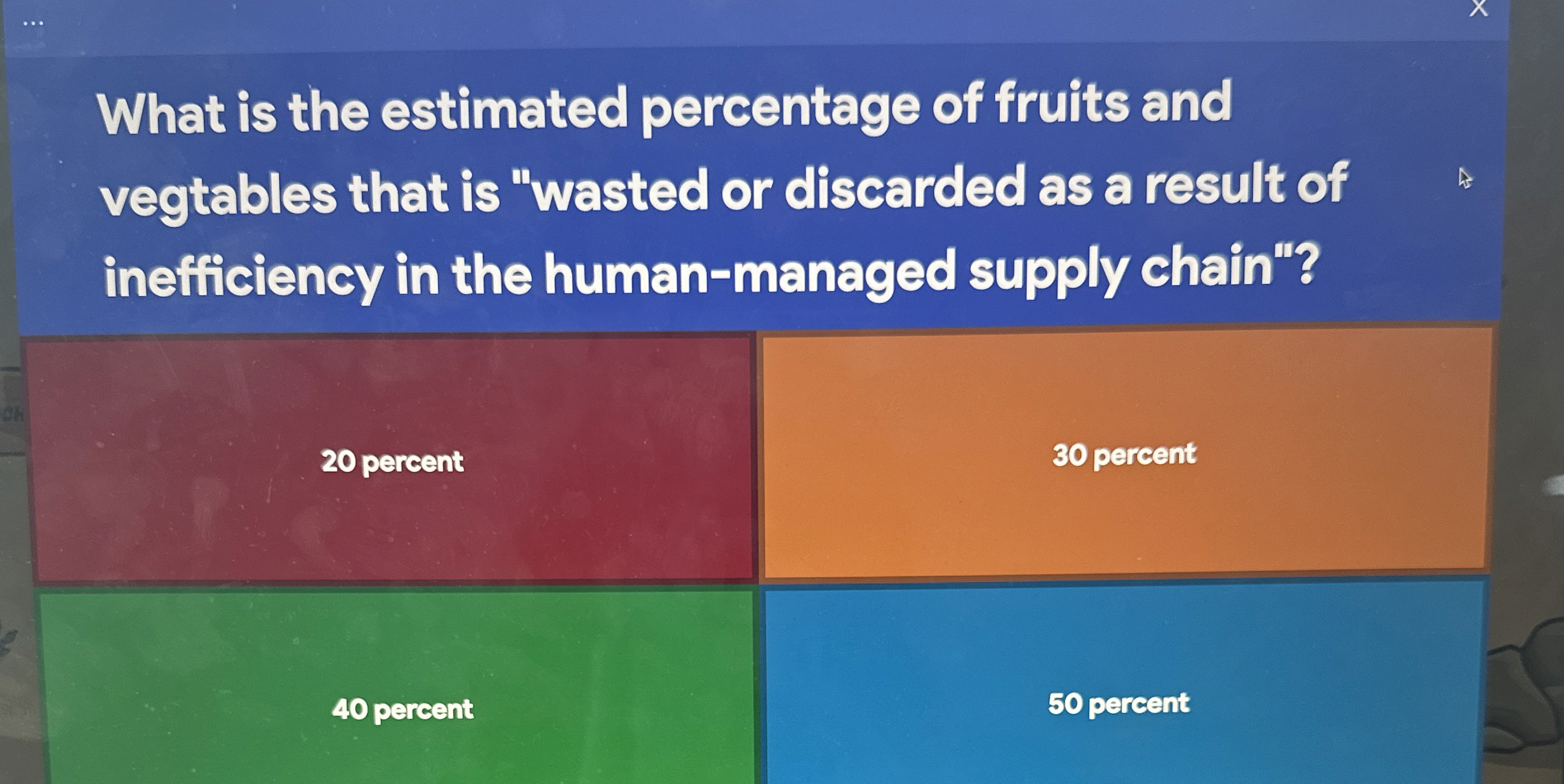 What is the estimated percentage of fruits and