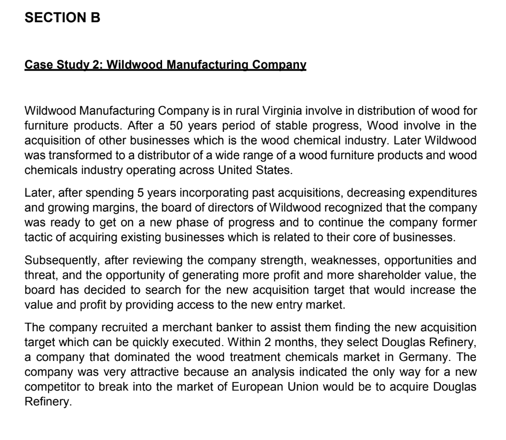 SECTION B Case Study 2: Wildwood Manufacturing