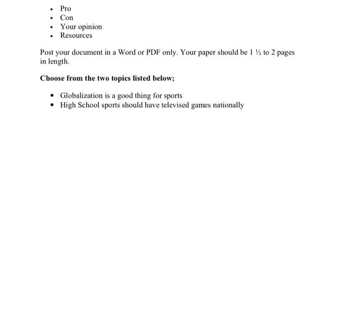 Pro Con Your opinion Resources Post your document