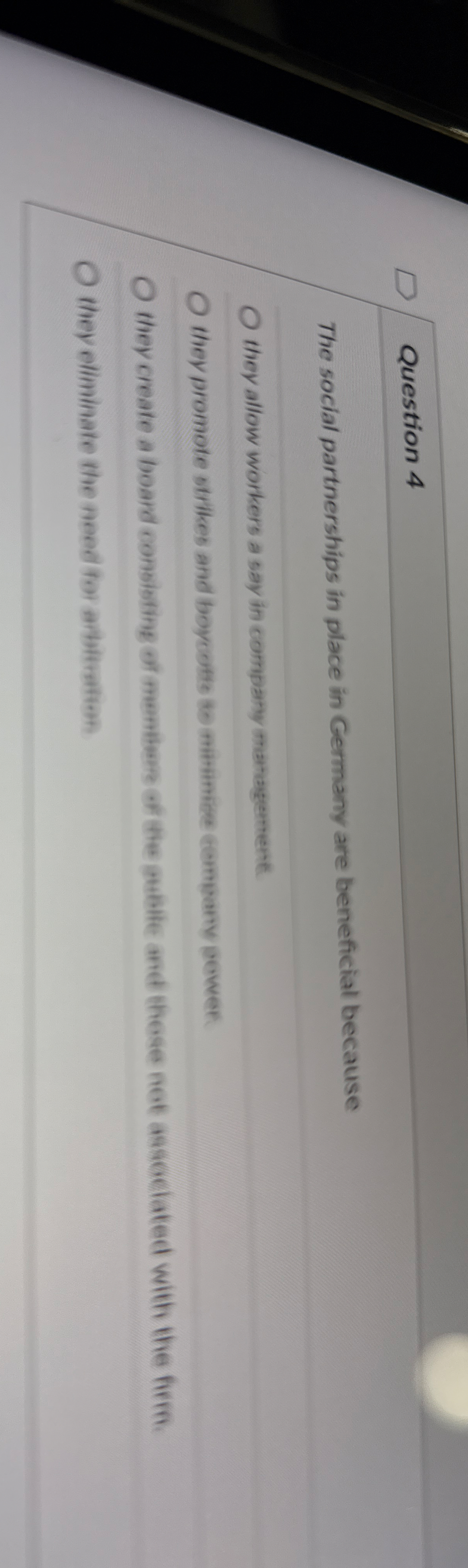 Question 4 The social partnerships in place in