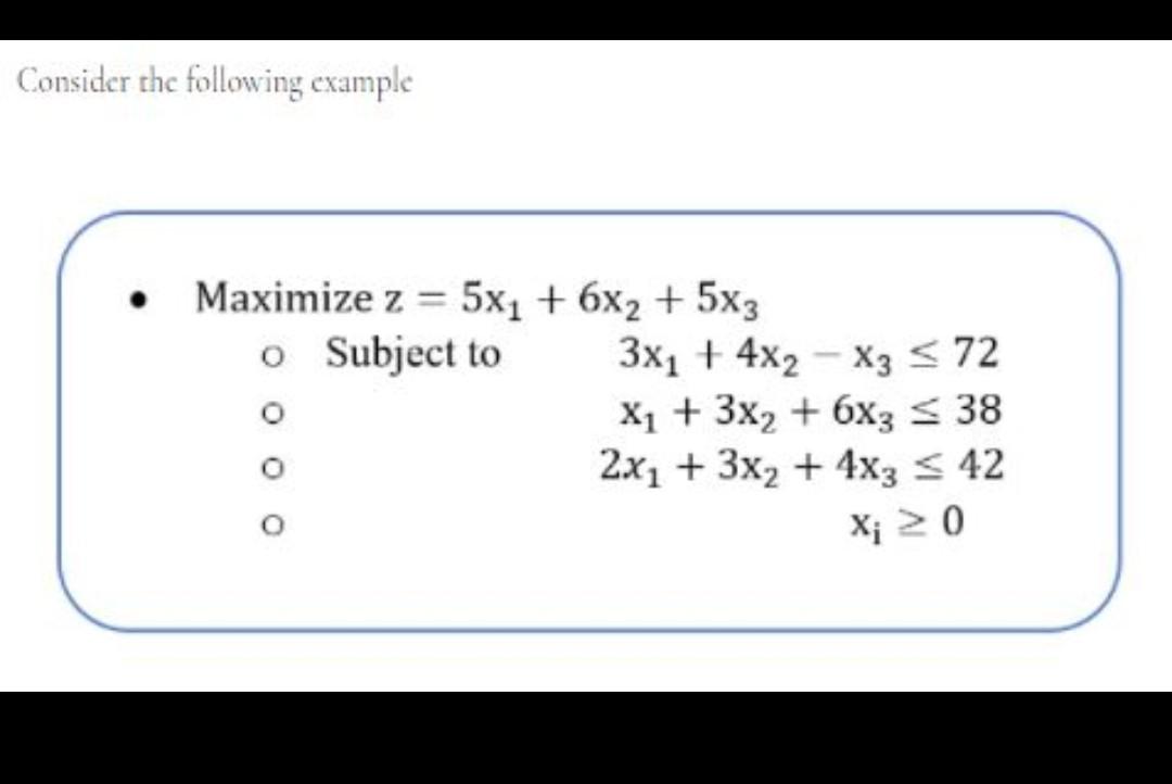 Consider the following example Maximize z = 5x1 +