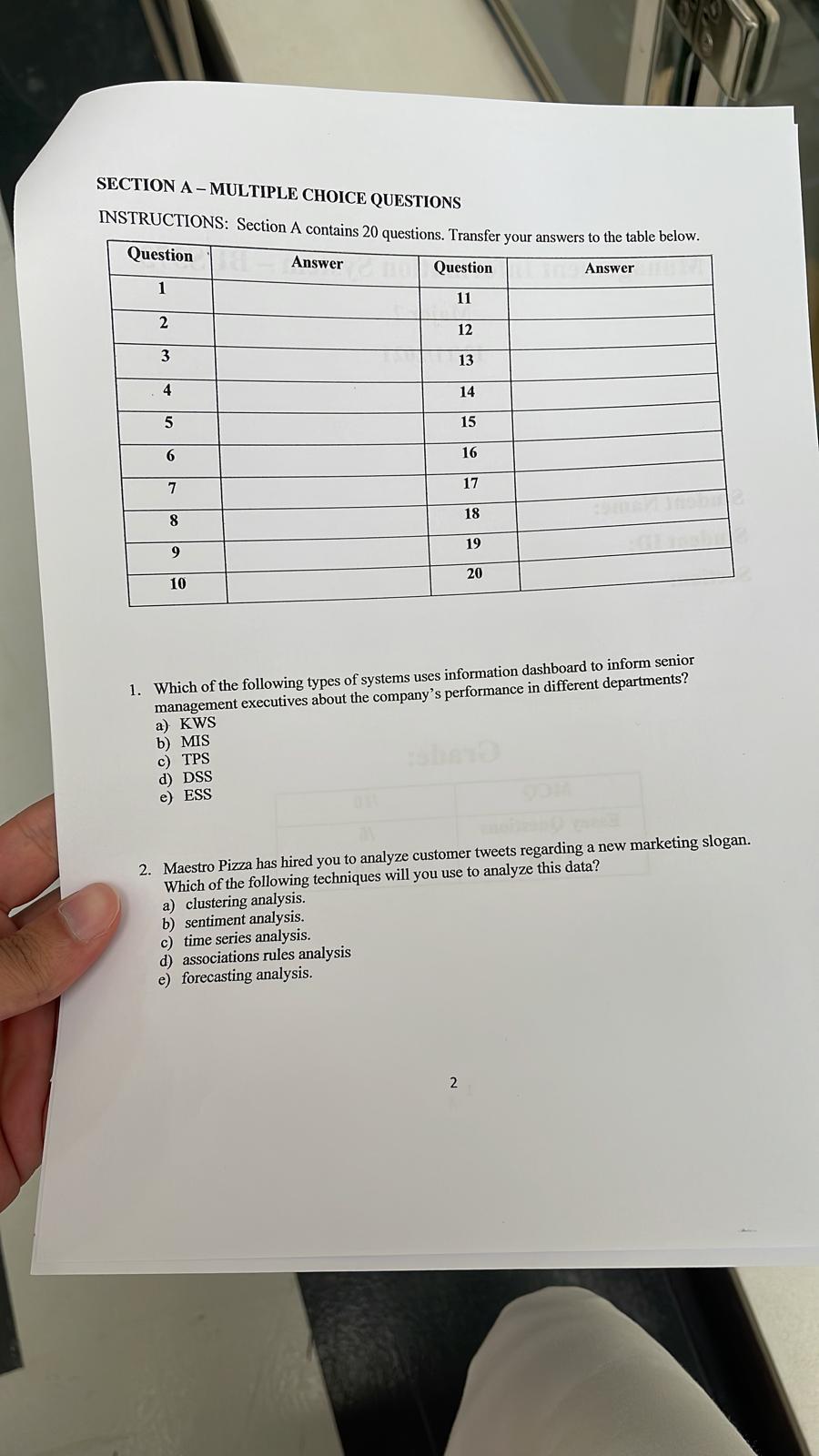 Answer all correct. SECTION A-MULTIPLE CHOICE