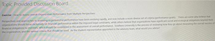 Topic Provided Discussion Board Exercise How to