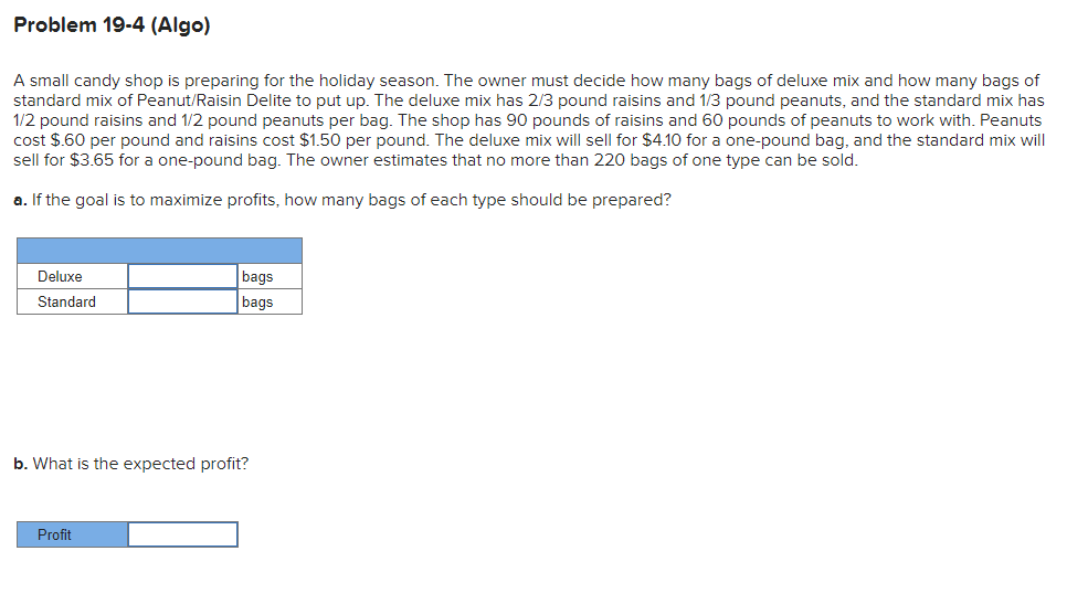 Problem 19-4 (Algo) A small candy shop is