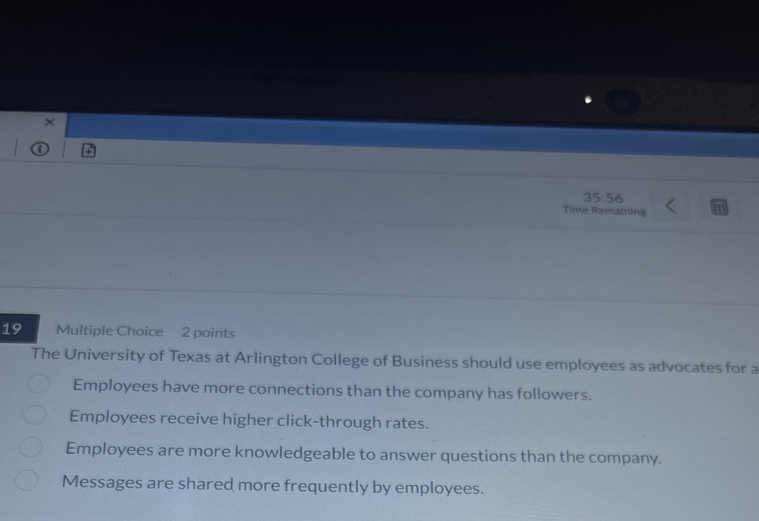 3 5 : 5 6 Time Remainin 1 9 Multiple Choice 2