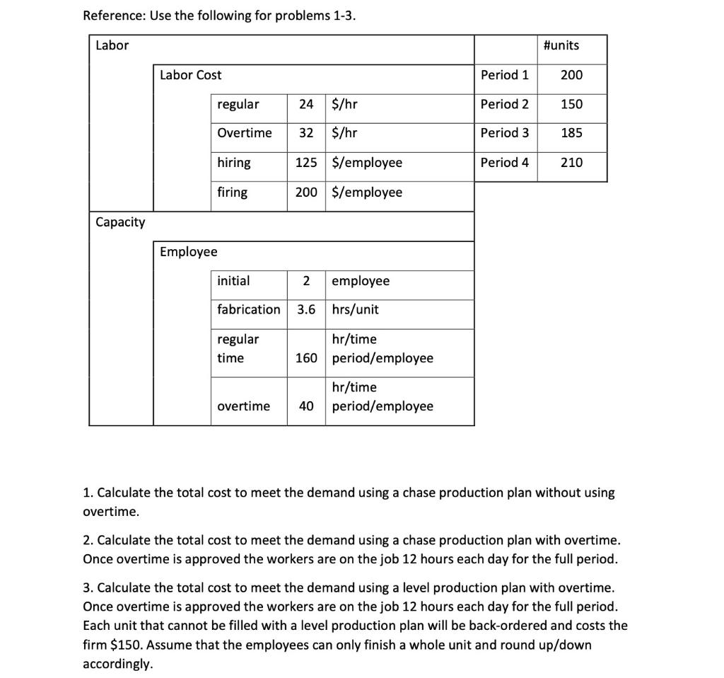 Reference: Use the following for problems 1-3.