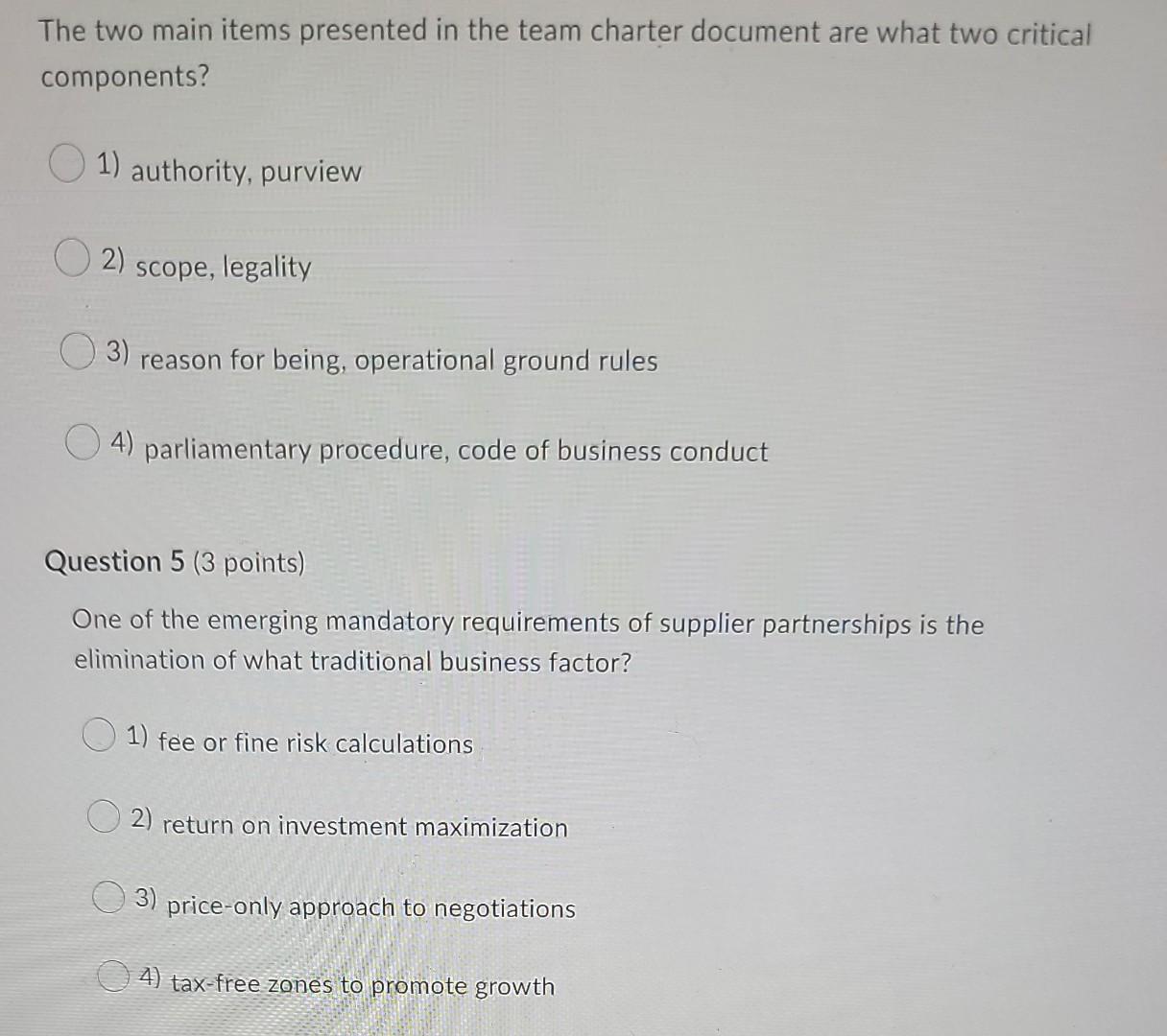 The two main items presented in the team charter