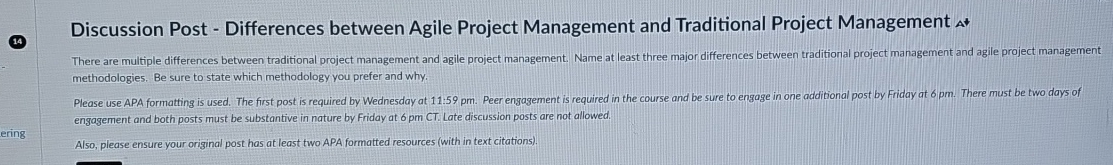 Discussion Post - Differences between Agile