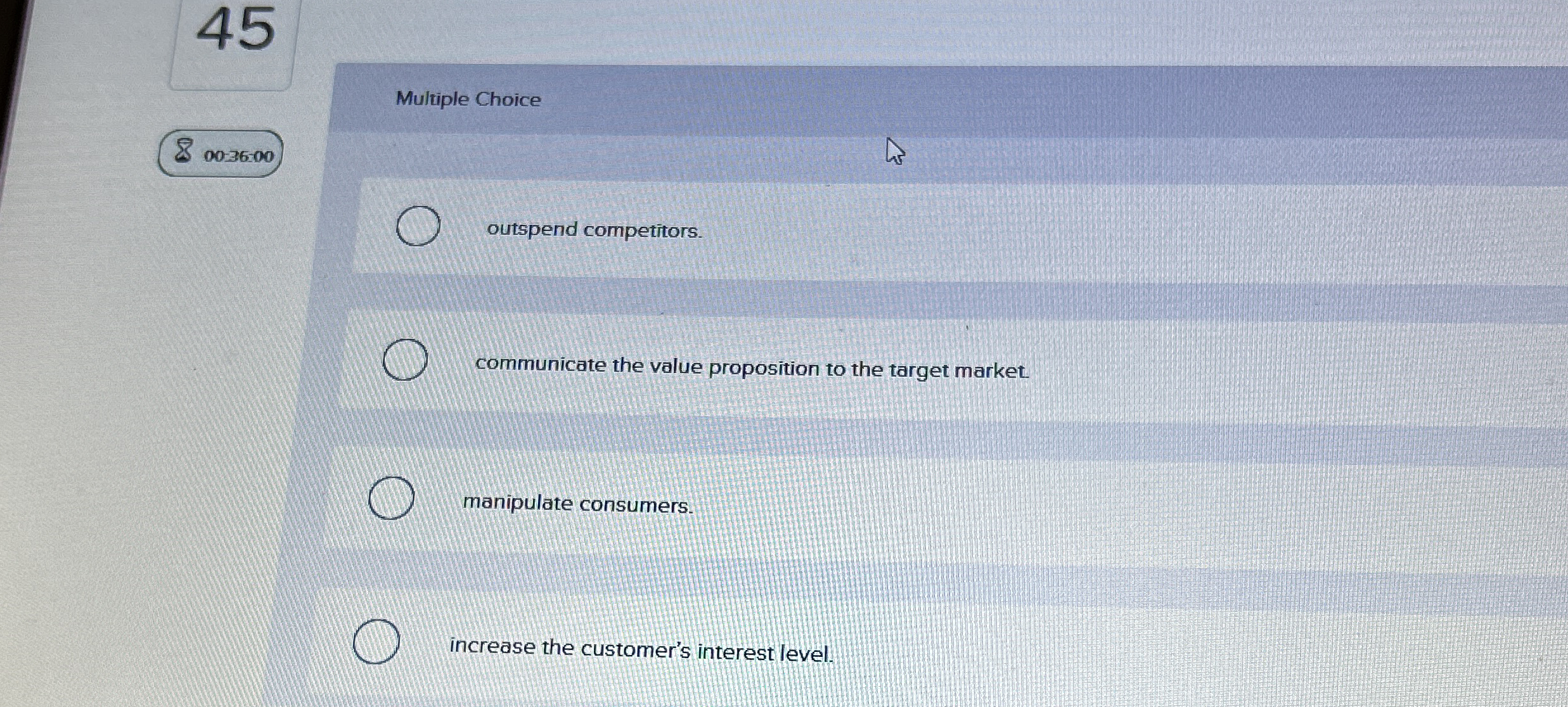 4 5 Multiple Choice 0 0 : 3 6 : 0 0 outspend