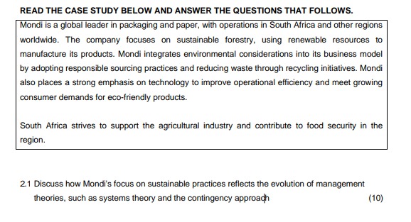READ THE CASE STUDY BELOW AND ANSWER THE