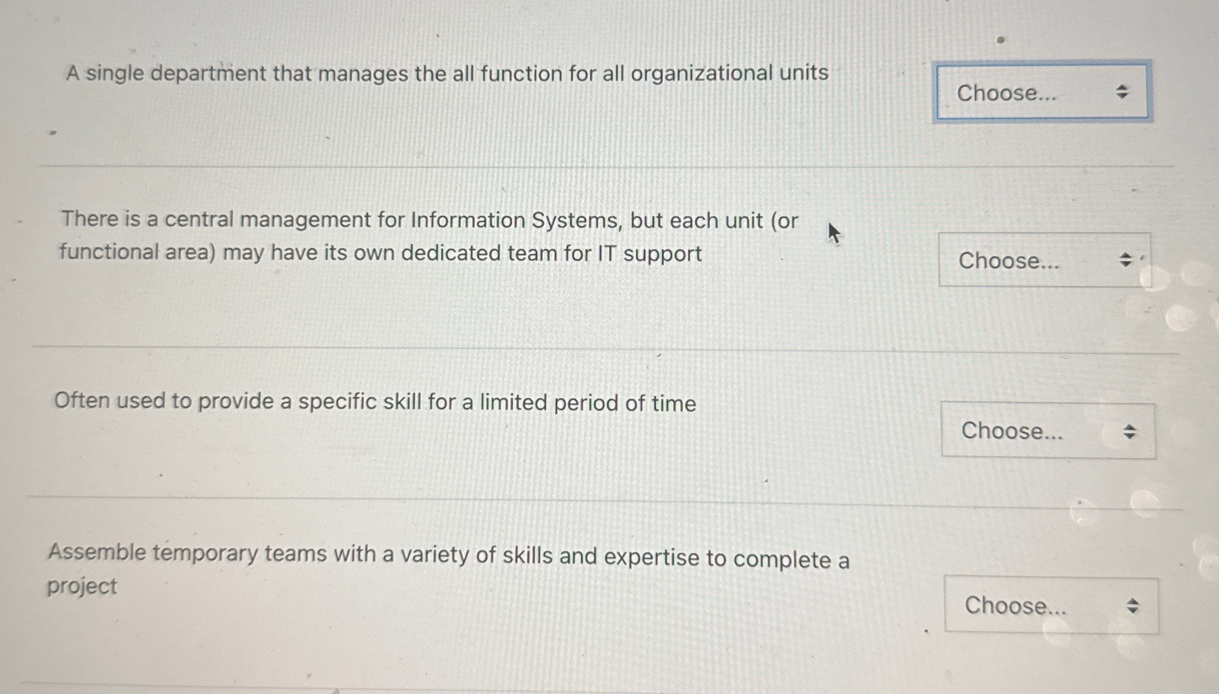 A single department that manages the all function