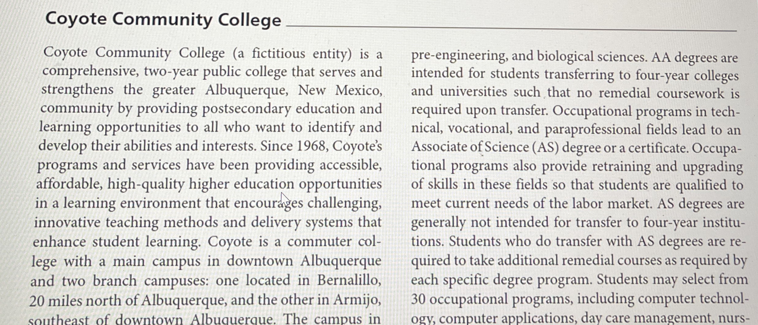 Coyote Community College q , Coyote Community