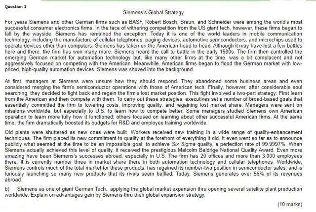 Question 1 Siemens's Global Strategy For years