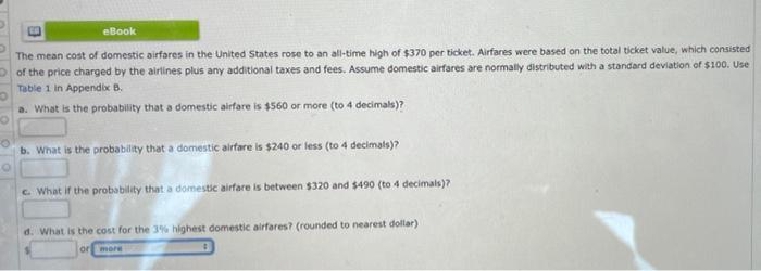 eBook The mean cost of domestic airfares in the