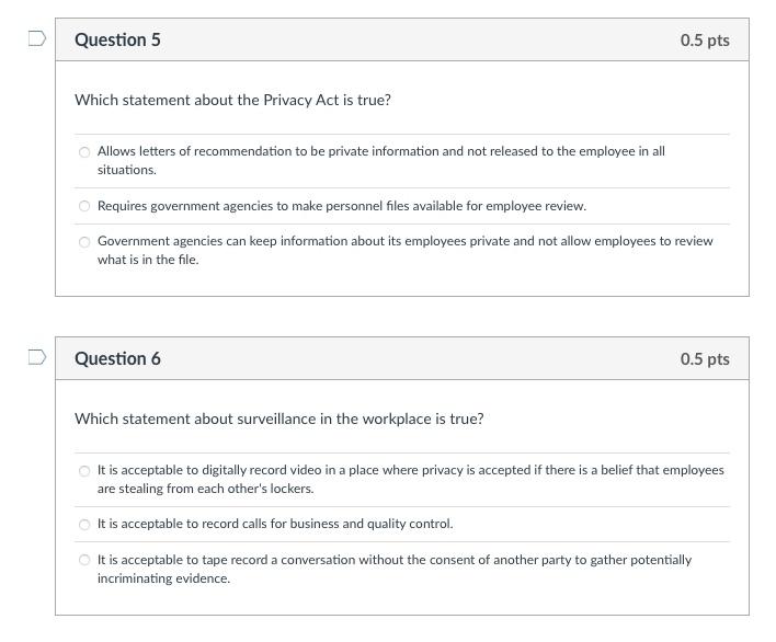 Question 5 0.5 pts Which statement about the