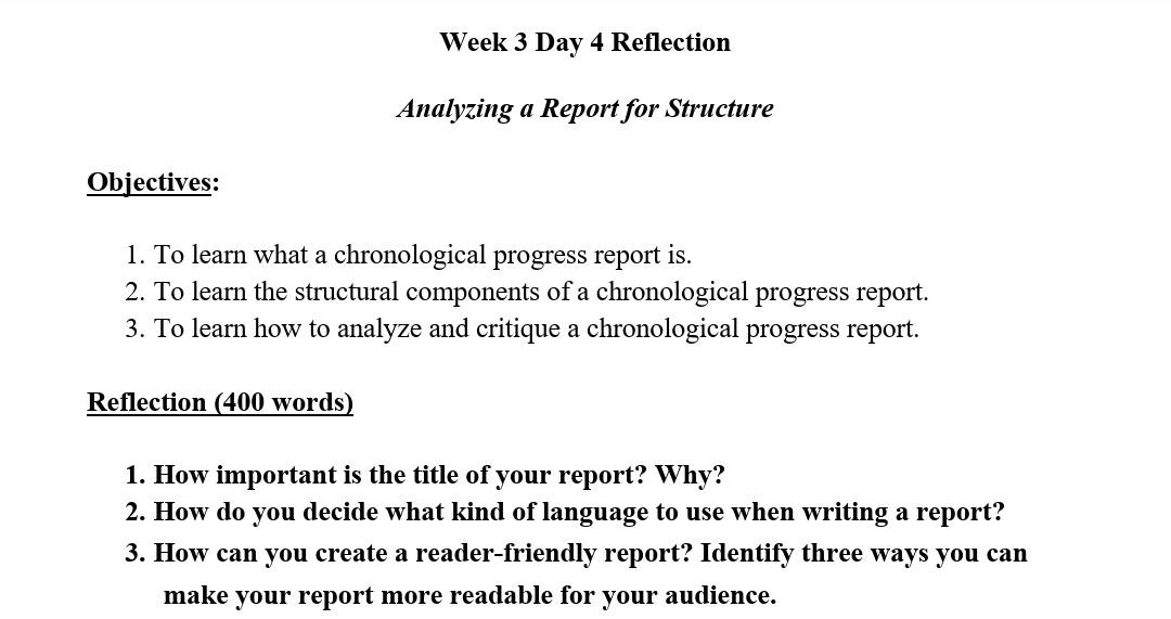 Week 3 Day 4 Reflection Analyzing a Report for