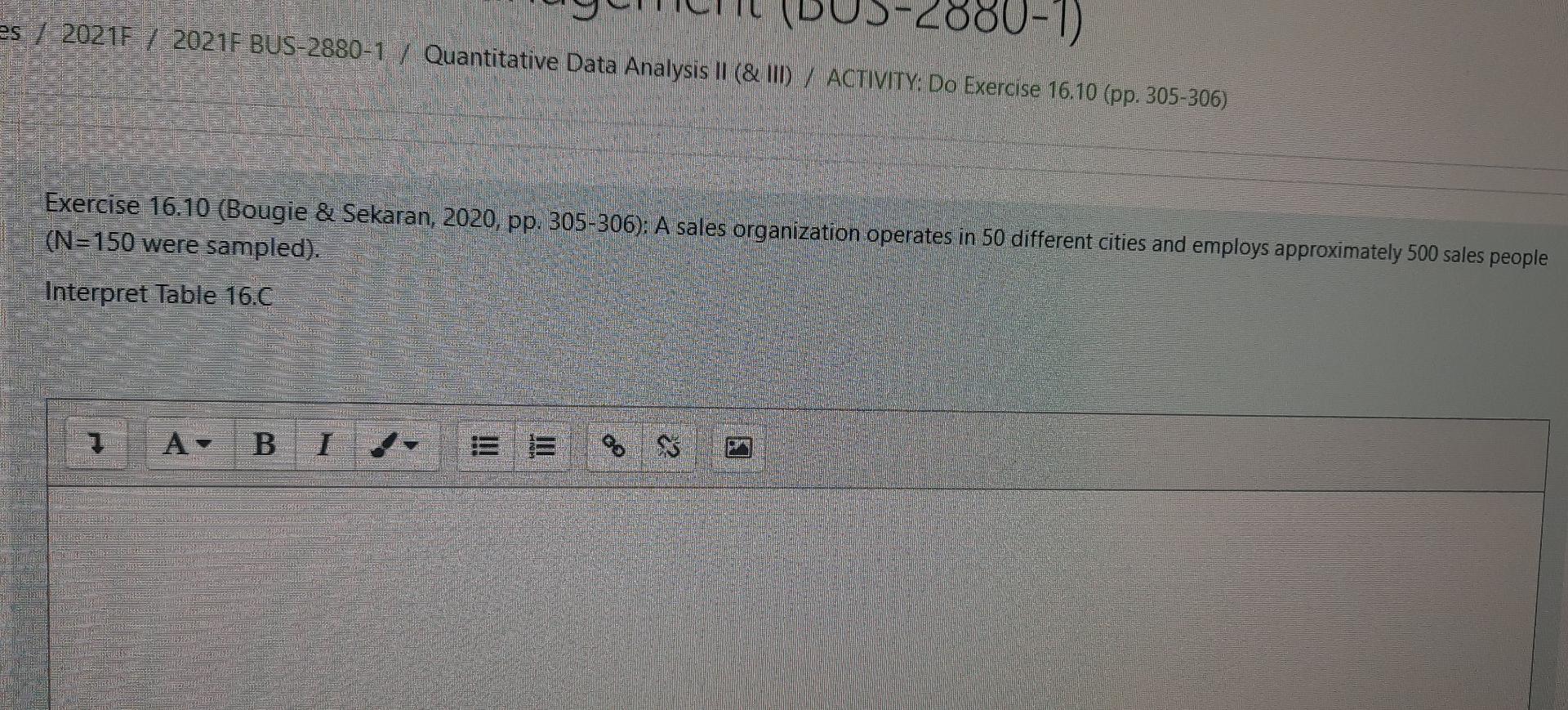 Exercise 16.10 (Bougie & Sekaran, 2020, pp.