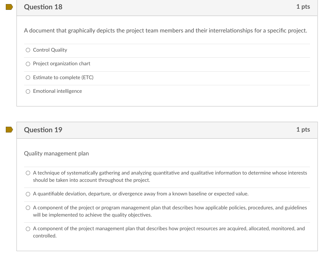 Question 18 1 pts A document that graphically