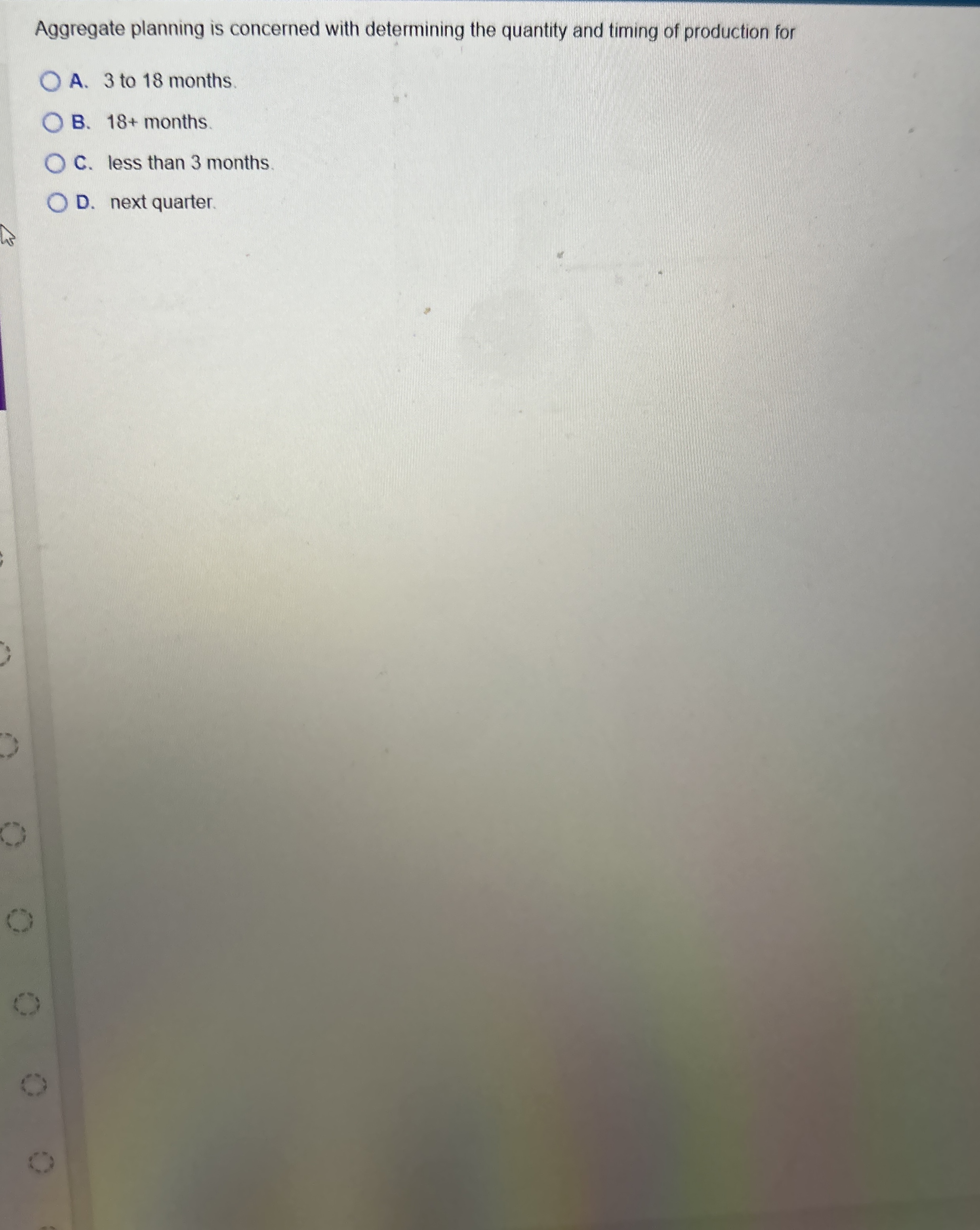 Aggregate planning is concerned with determining