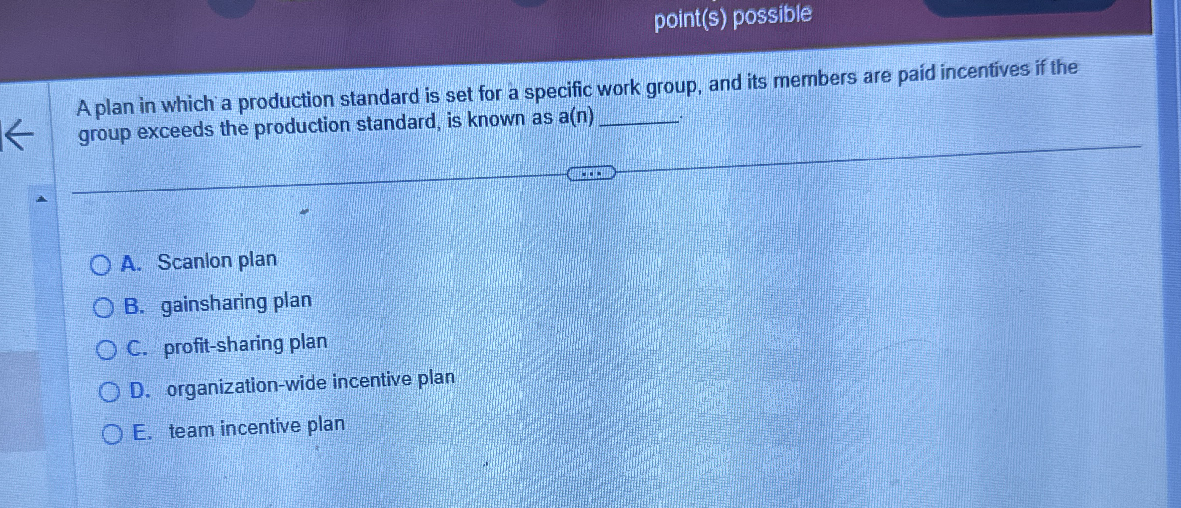 point ( s ) possible A plan in which a production