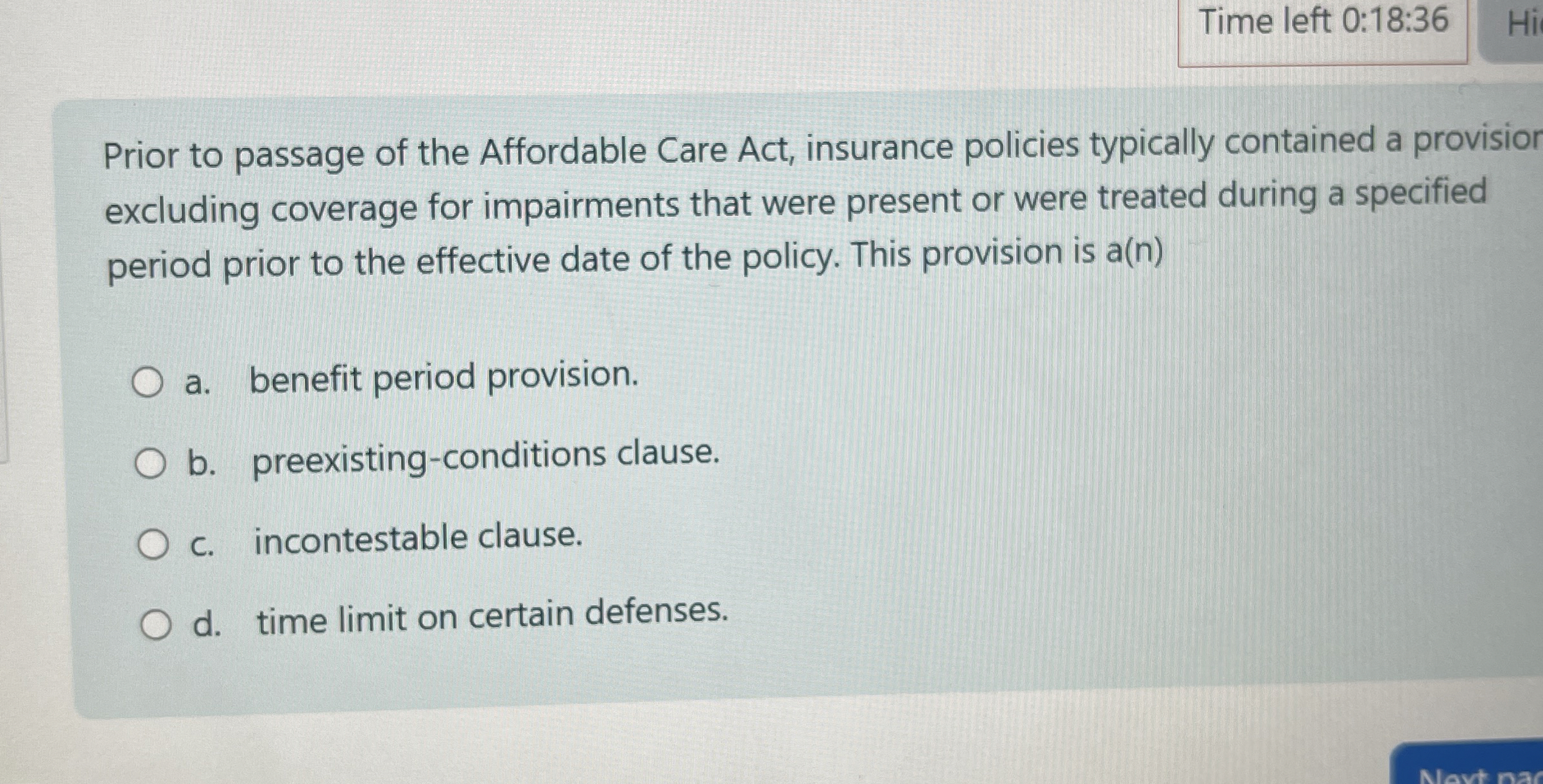 Time left 0 : 1 8 : 3 6 Prior to passage of the