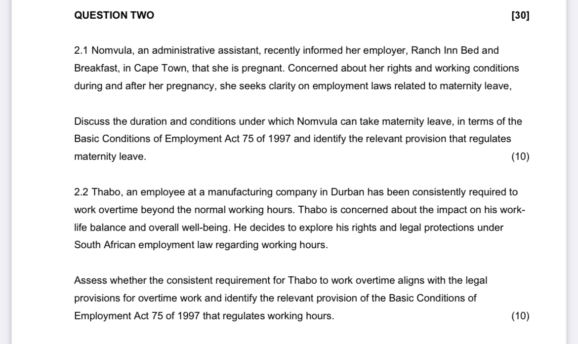 QUESTION TWO [ 3 0 ] 2 . 1 Nomvula, an