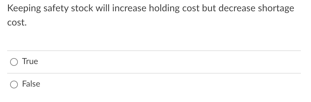 Keeping safety stock will increase holding cost