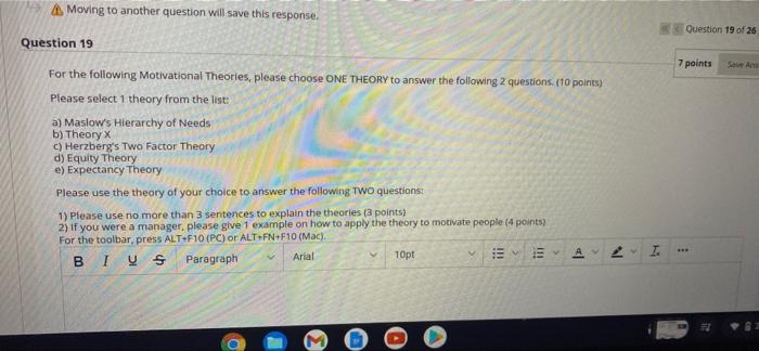 Moving to another question will save this