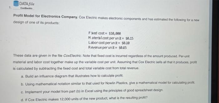 DATA file Centre Profit Model for Electronics