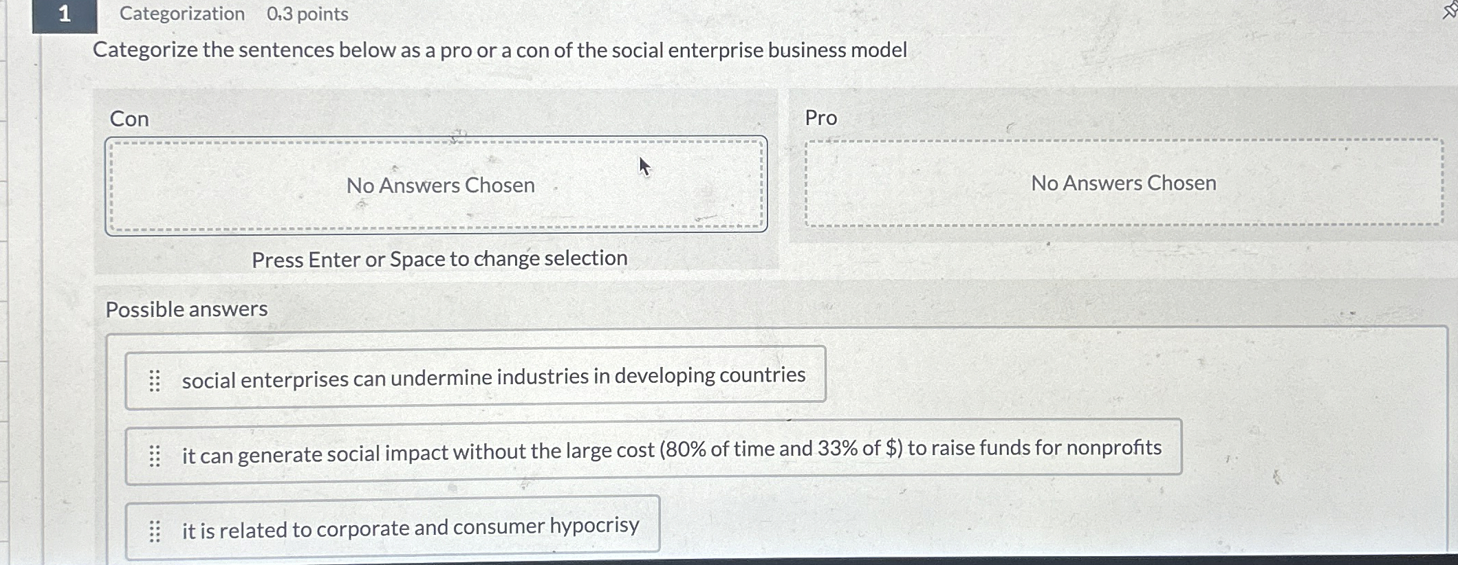 1 Categorization 0 , 3 points Categorize the