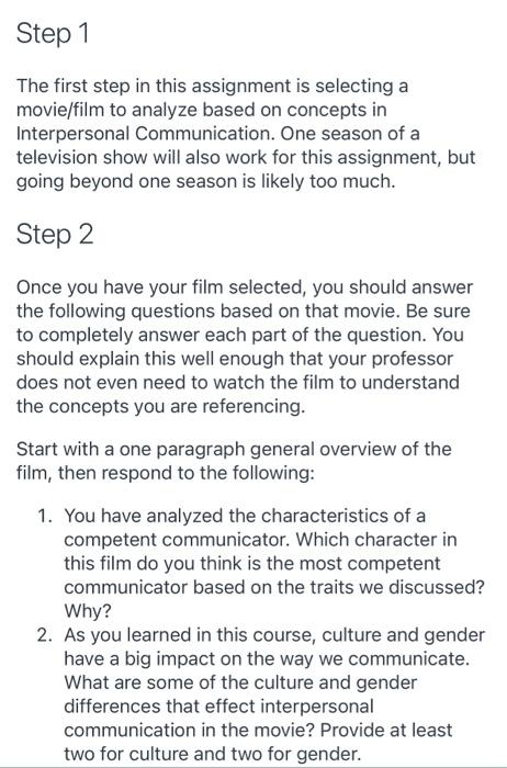 Step 1 The first step in this assignment is