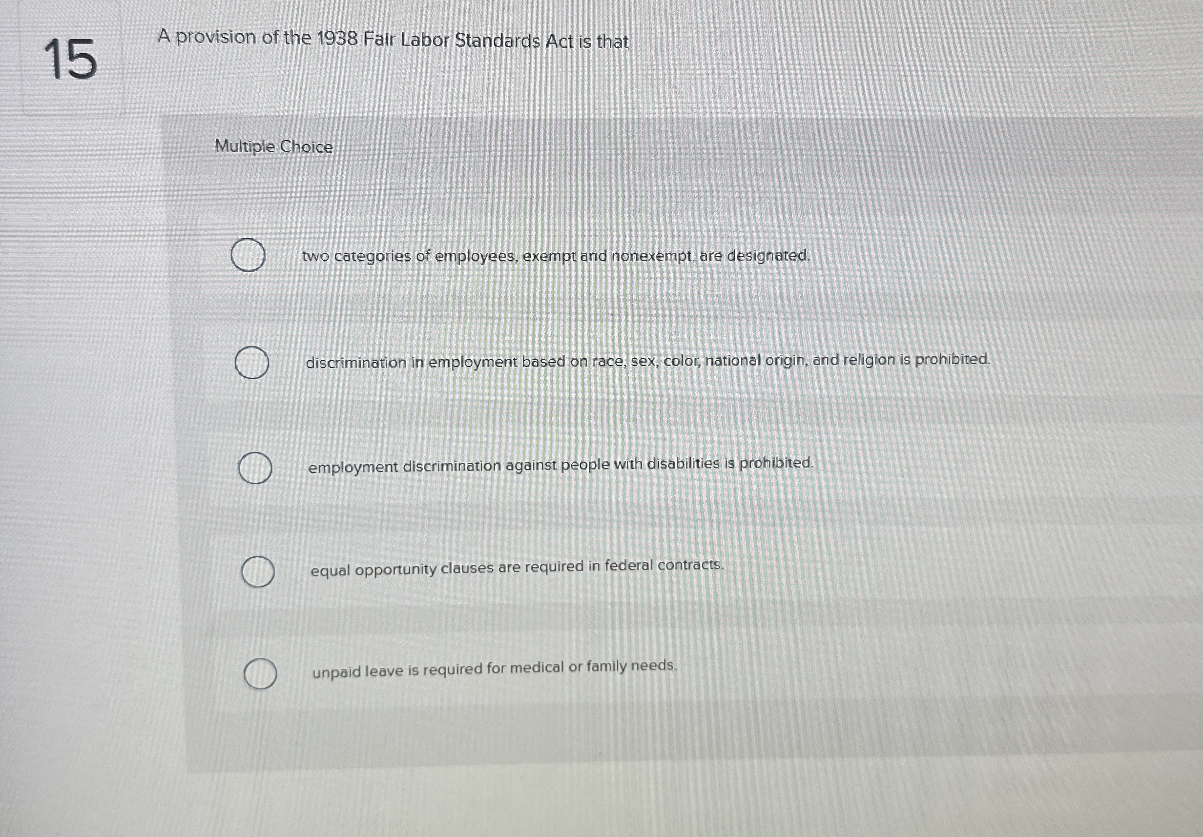 1 5 A provision of the 1 9 3 8 Fair Labor