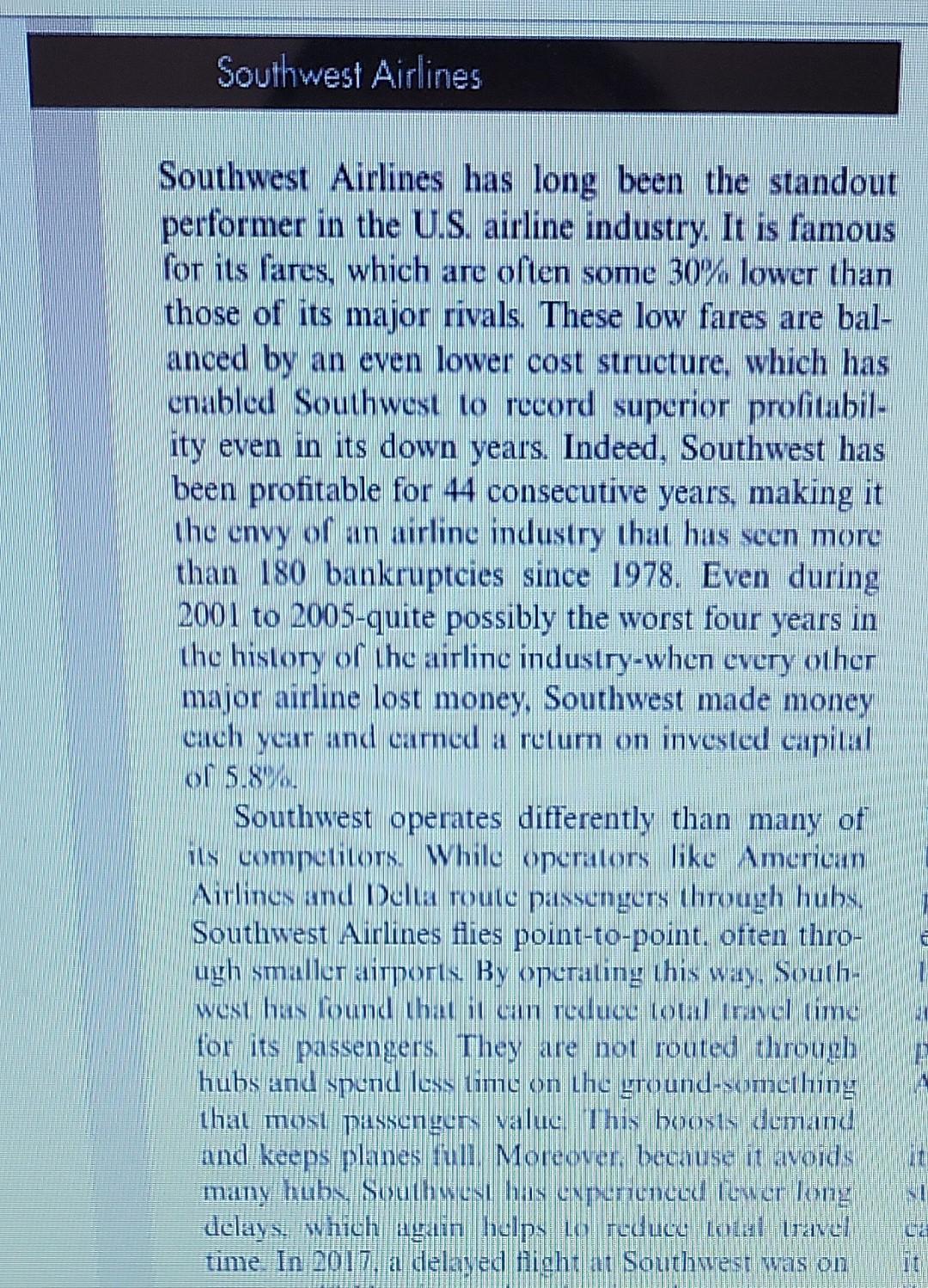 Southwest Airlines Southwest Airlines has long