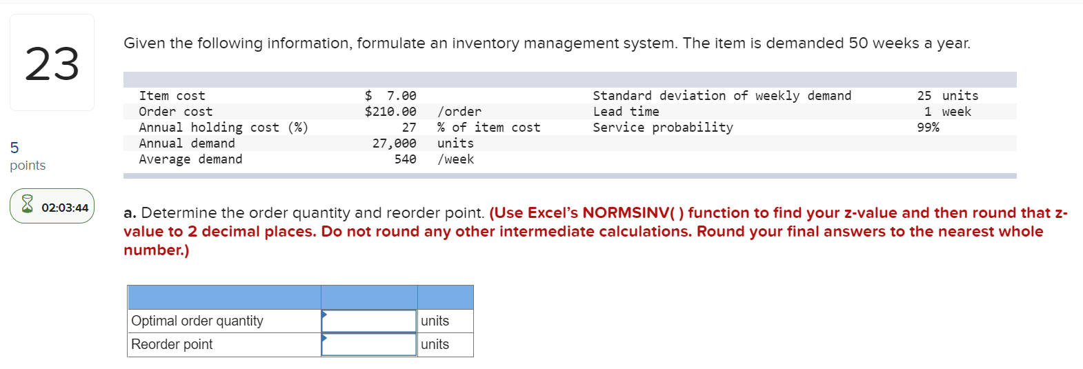 Given the following information, formulate an