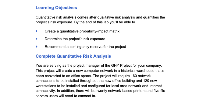 Learning Objectives Quantitative risk analysis