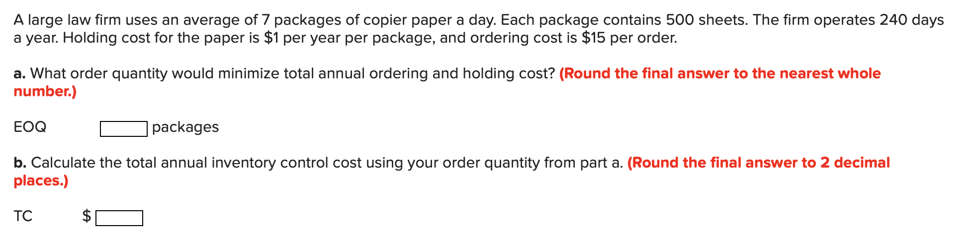 A large law firm uses an average of 7 packages of