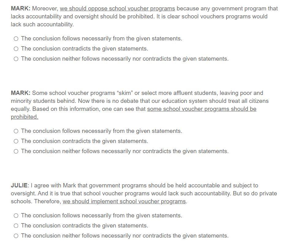 In Items #1-5, Mark and Julie advance arguments