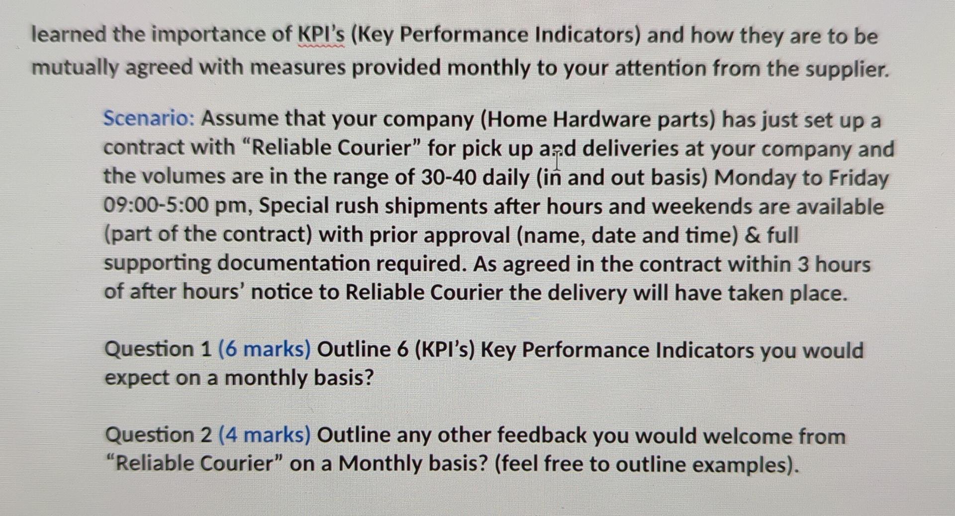 Part 4 (10 marks Total) Supplier Relationship