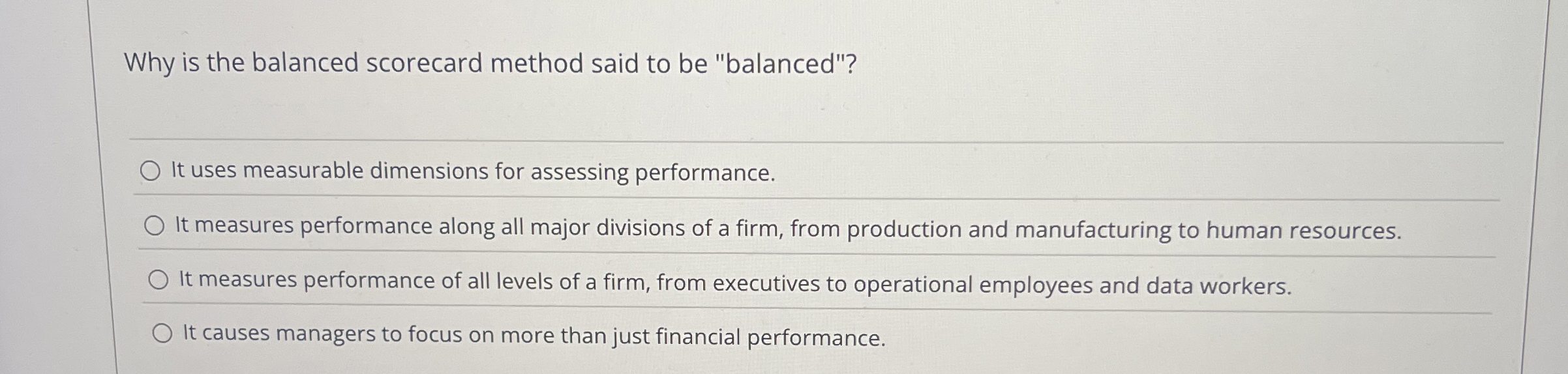 Why is the balanced scorecard method said to be